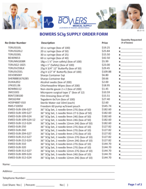 Bowers SCIG Supply Order Form