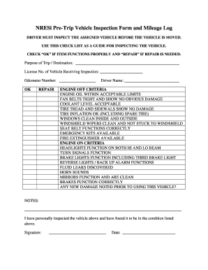 Pre-Trip Vehicle Inspection Form
