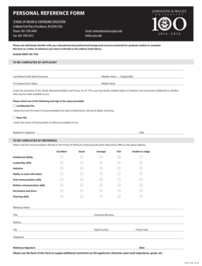 PERSONAL REFERENCE FORM - JWU Online Degrees - online jwu