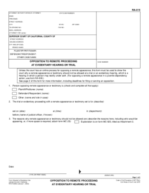 RA-015 OPPOSITION TO REMOTE PROCEEDING AT