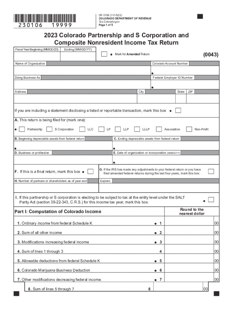 Fillable Online DR 0106 - Partnership and S Corporation Tax Return ...