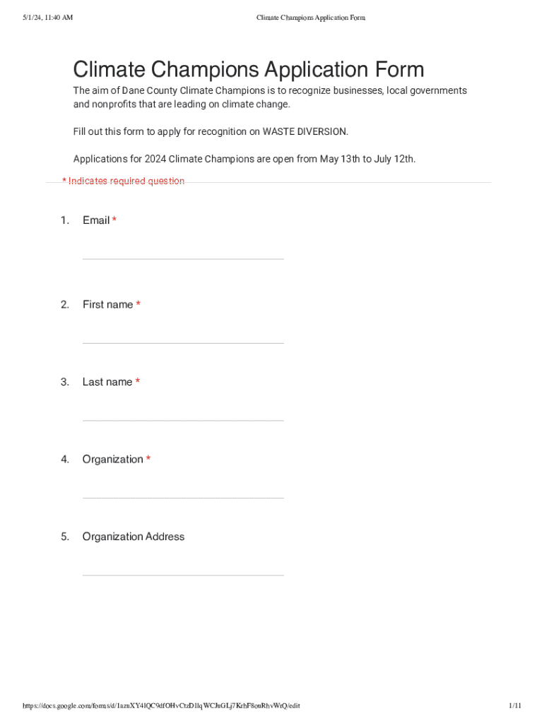 Fillable Online Waste 2024 Climate Champions App Form Google Forms