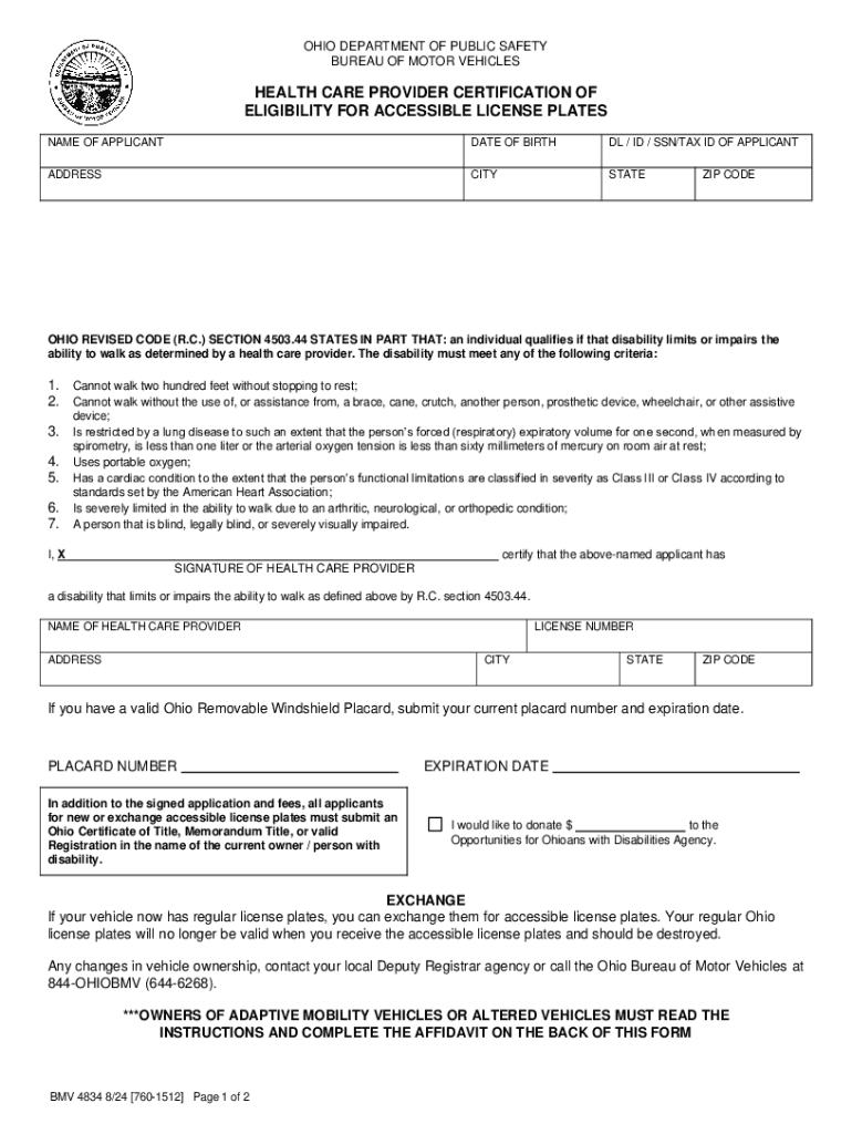 bmv 4834 form Preview on Page 1