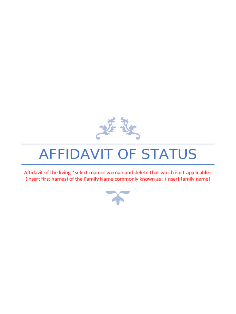 Affidavit of Status Affidavit of the living *man or woman Preview on Page 1