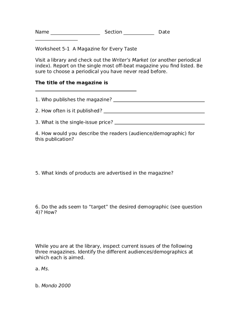 Chapter 5: Magazines Name Section Date Worksheet 5.1 A ... Doc Template ...