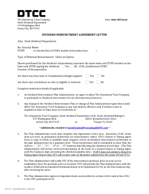 Dividend Reinvestment Agreement Letter