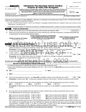 Form 8862 (SP) (Rev. December 2022). Information To Claim Earned Income Credit After Disallowance (Spanish Version)