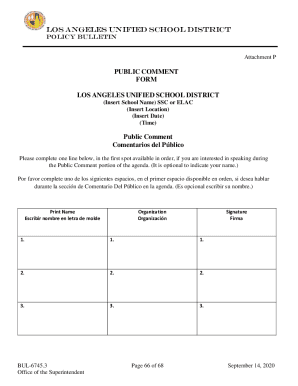 Public comment form los angeles unified school district