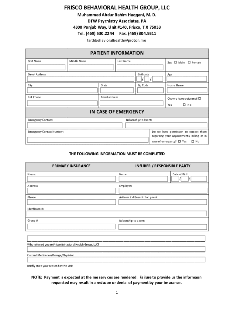 Fillable Online INTAKE FORMS DR HAQQANI Fax Email Print PdfFiller