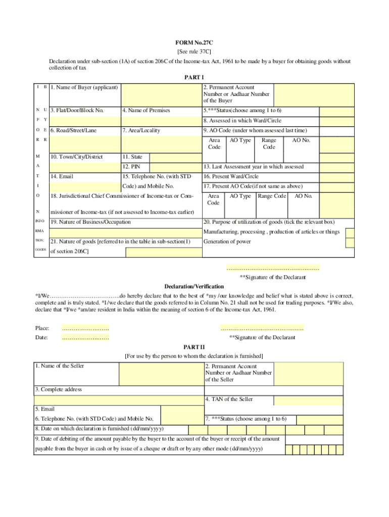 Fillable Online Form No 27c In Excel Format Download - Fill Online ...