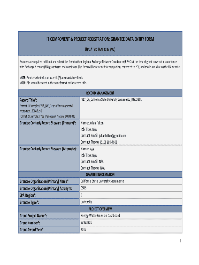 Fillable Online IT Component Registration Form. FY17CACalifornia State ...