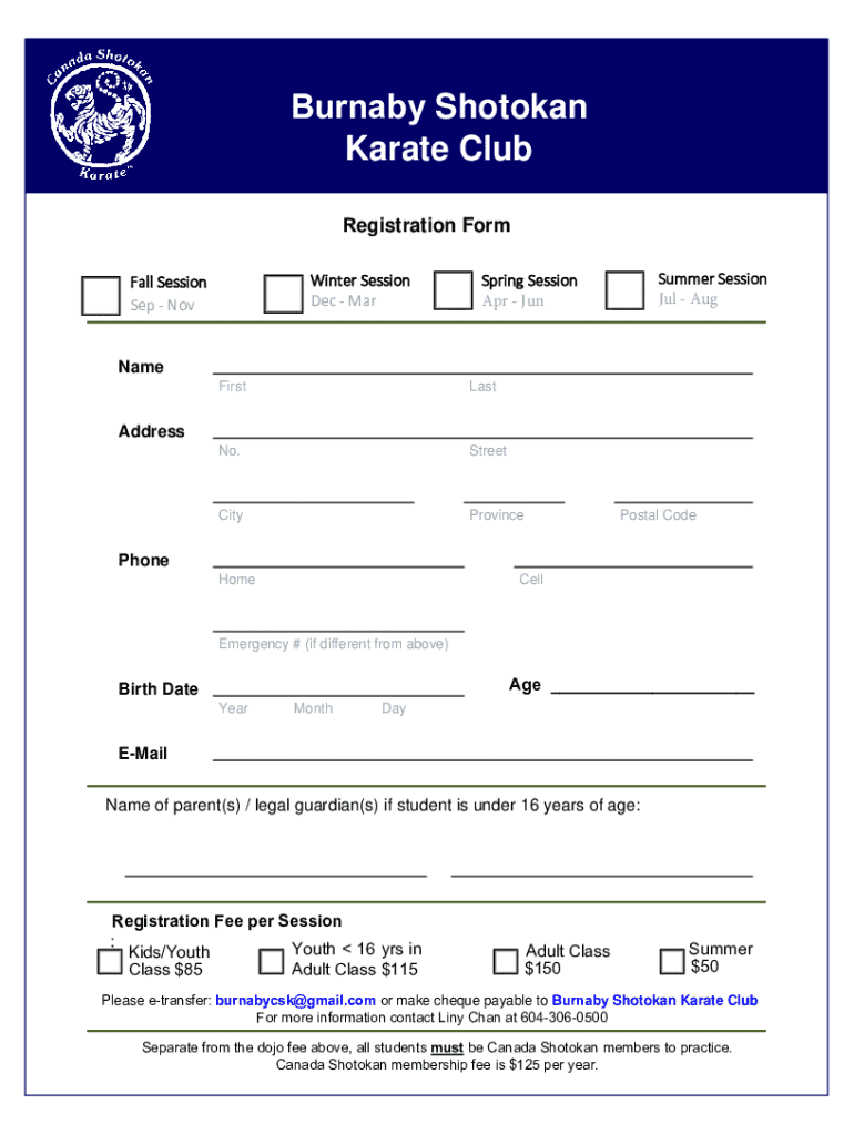 Registration and Fees - Burnaby Shotokan Karate Preview on Page 1