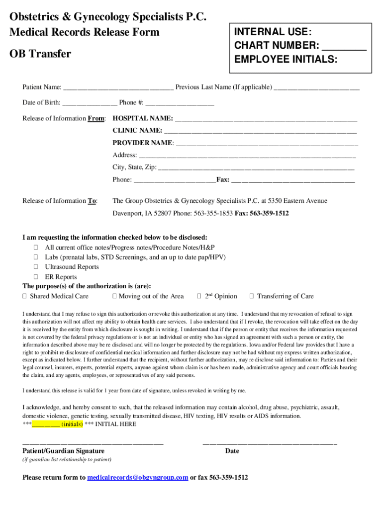 Fillable Online Department of OB/GYN Gynecologic History Form Fax Email ...