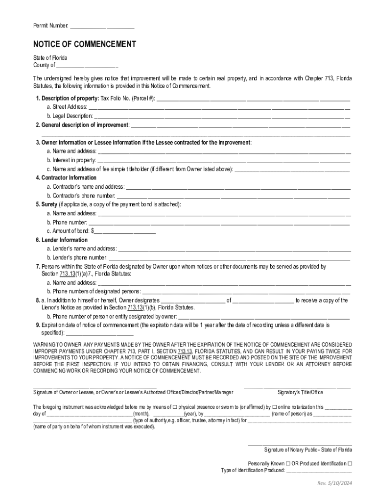 NOTICE OF COMMENCEMENT Notary Preview on Page 1