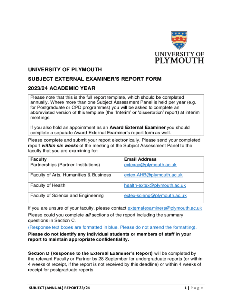 subject external examiners report Preview on Page 1