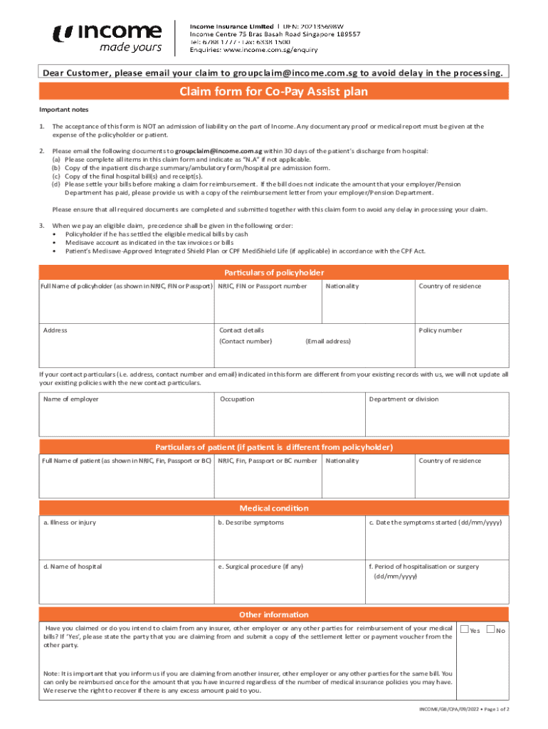 Group Dental Outpatient Hospitalisation Benefit Claim Form Preview on Page 1