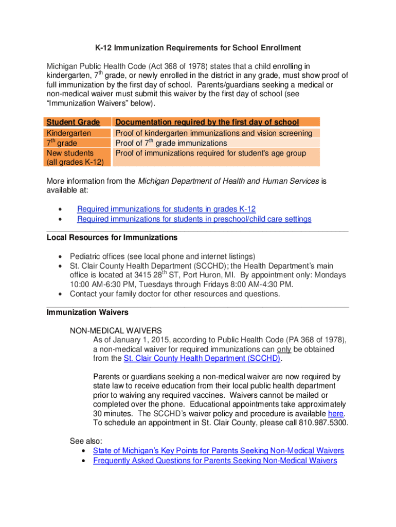 K 12 Immunization Requirements