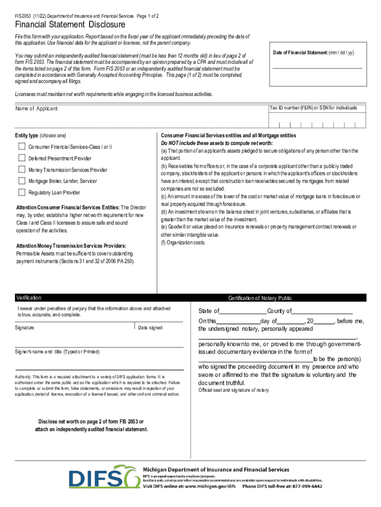 Fillable Online michigan FIS 2053 (5 15) Department of Preview on Page 1