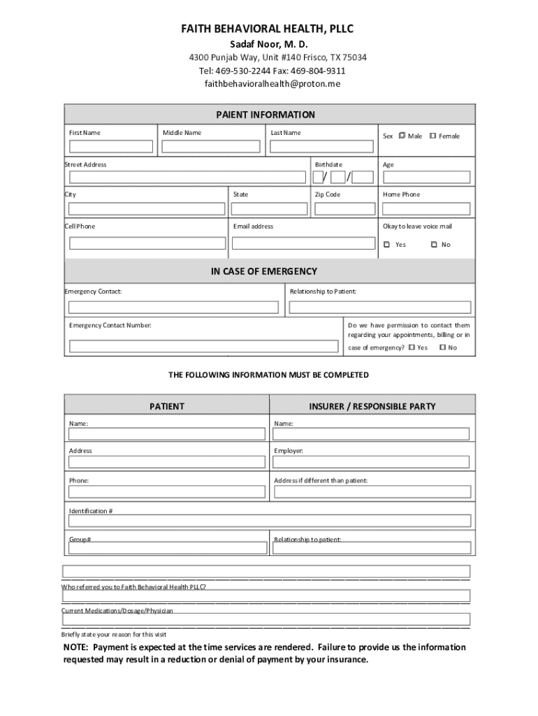 Fillable Online FAITH BEHAVIORAL HEALTH PLLC Fax Email Print PdfFiller