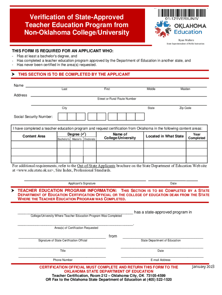 Oklahoma Teacher Certification Application Preview on Page 1