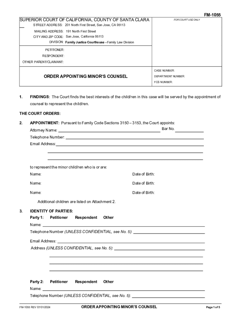 FM-1055 Superior Court of California, County of Santa Clara Preview on Page 1