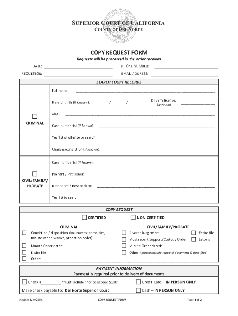 County of Del Norte, California - Public Records Request Preview on Page 1