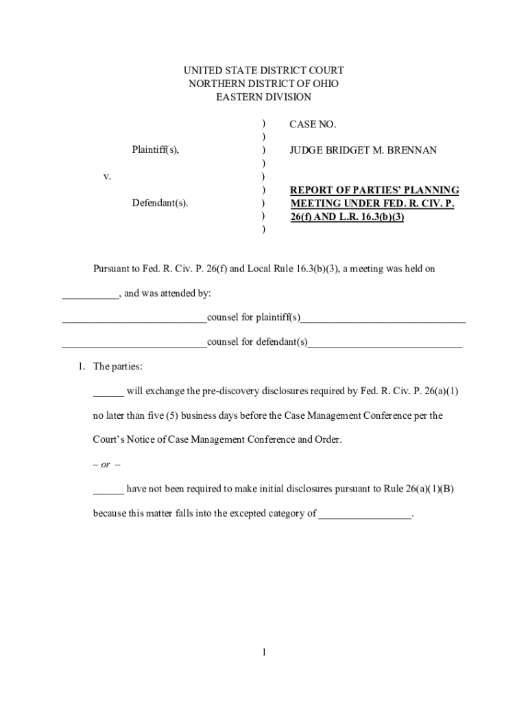 Report of Parties' Planning Meeting Preview on Page 1