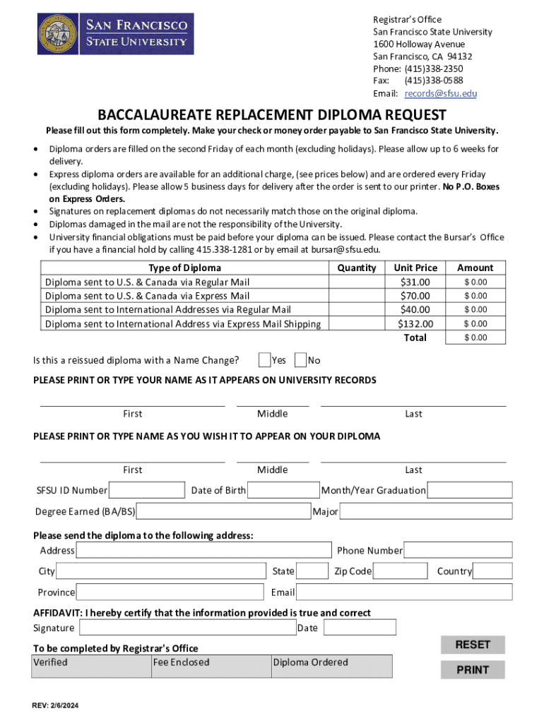 sfsu diploma Preview on Page 1