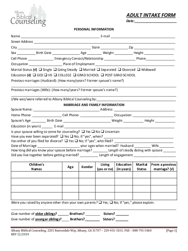 Fillable Online ABC Adult Client Intake Form and Agreement Fax Email ...