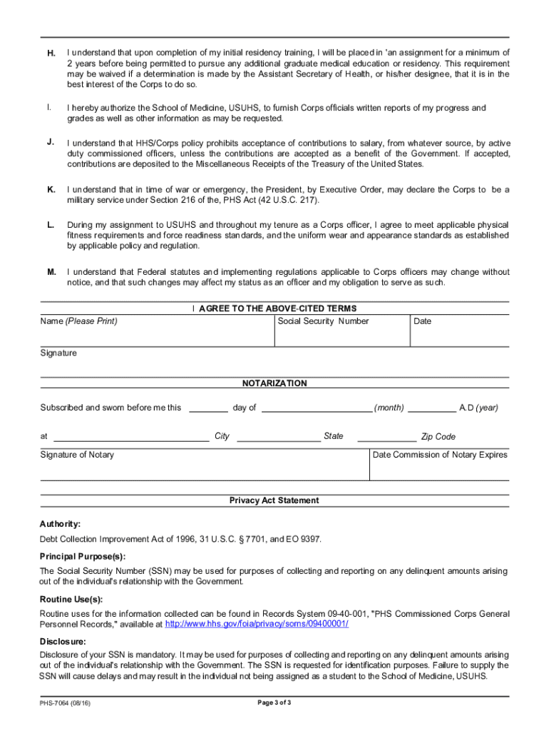 FORM PHS-7064 Training Agreement Preview on Page 1