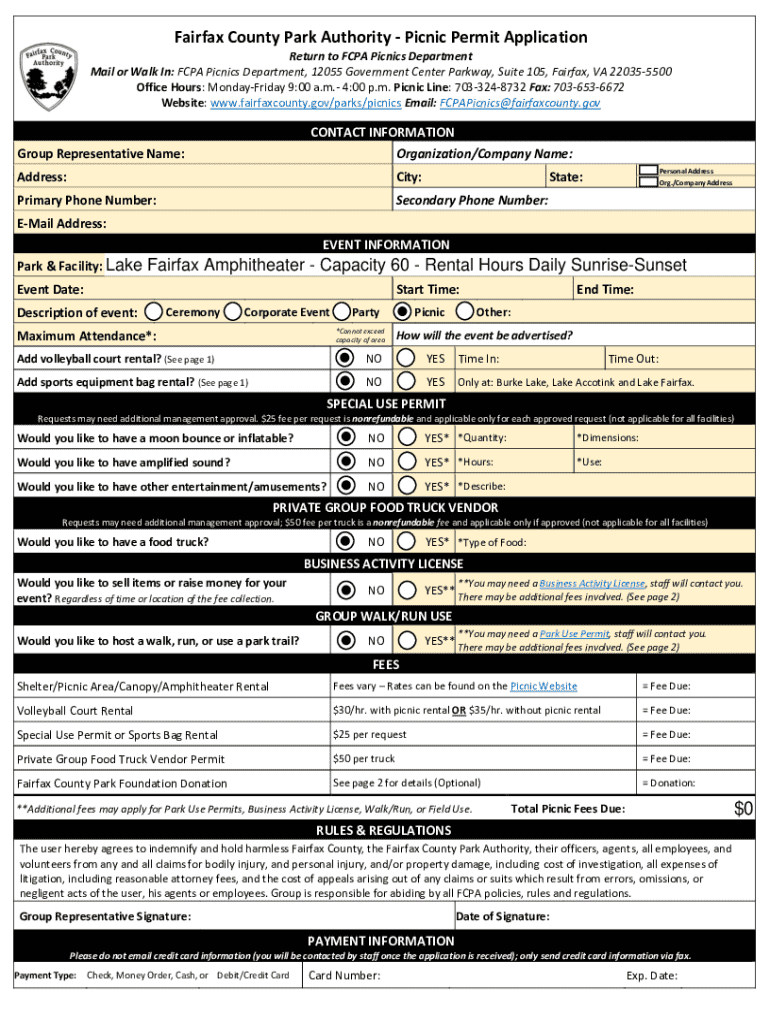 Picnic Reservation Rental Information Picnic Reservation Rental Information Preview on Page 1