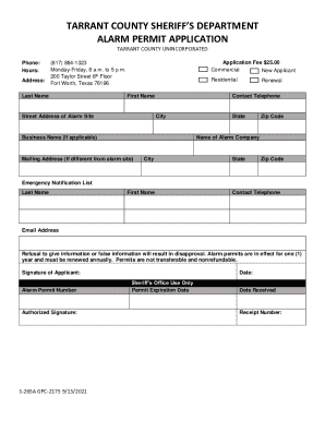 Alarm Permit Application