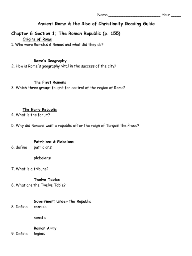 Fillable Online Ancient Rome & the Rise of Christianity Reading Guide ...