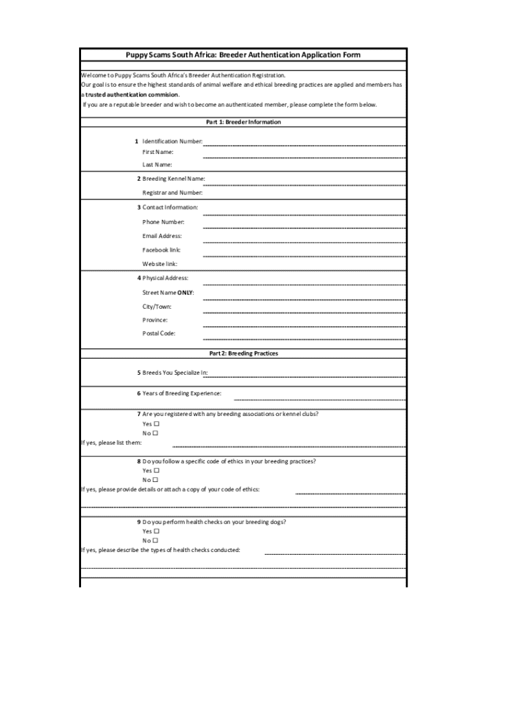 Fillable Online Breeder Authentication Application Form Fax Email Print 
