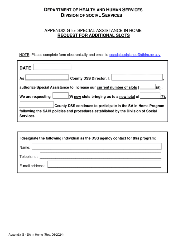 Appendix G SAIH Slot Request Form Preview on Page 1