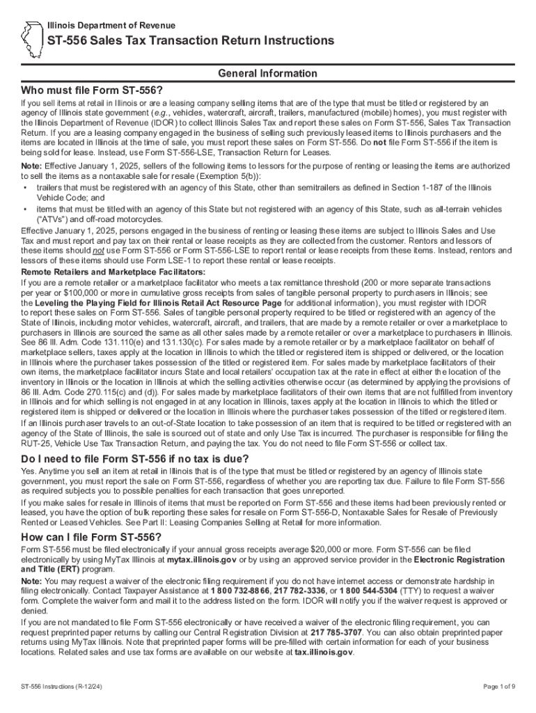 ST-556, Sales Tax Transaction Return Instructions Preview on Page 1