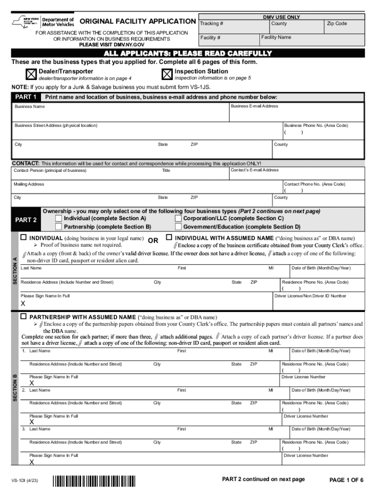 Original Facility Application - NY DMV Preview on Page 1