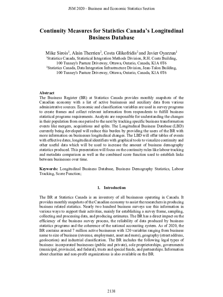 Fillable Online Continuity Measures for Statistics Canada\'s ...