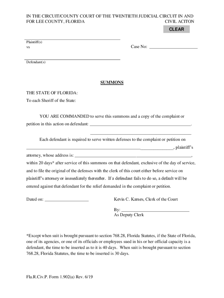 Fillable Online leeclerk General Summons Form Preview on Page 1
