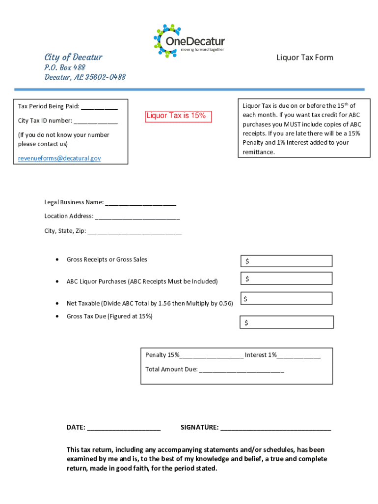 Liquor Tax Form Preview on Page 1