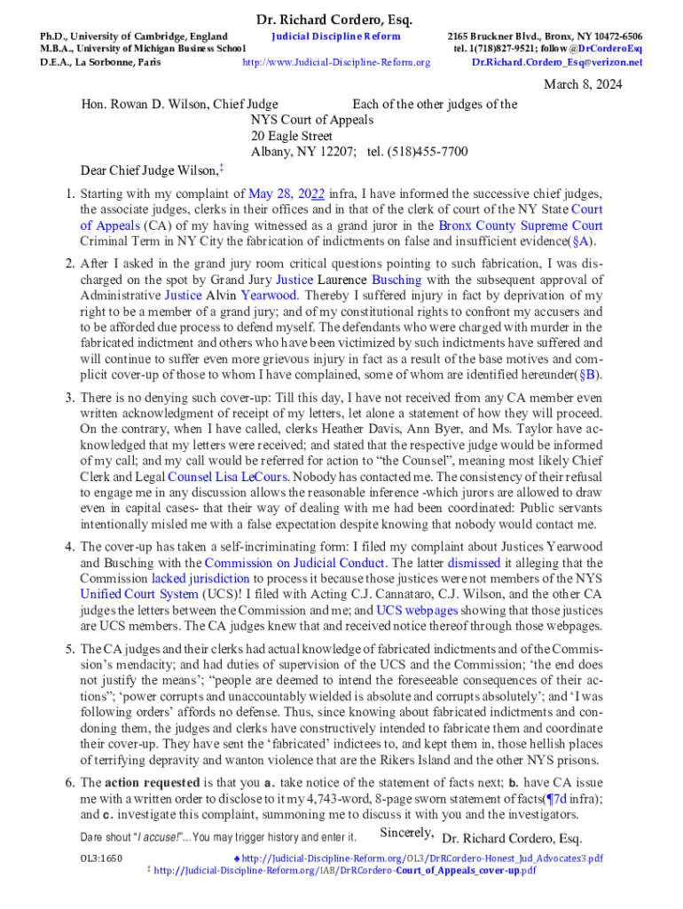 Fillable Online Complaint to the NY State judiciary and NY Police