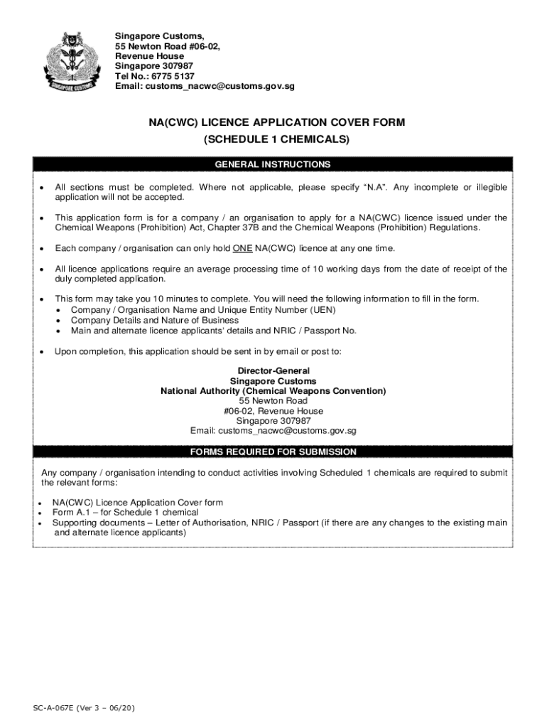 Fillable Online Na(cwc) Licence Application Cover Form for Schedule 1 ...