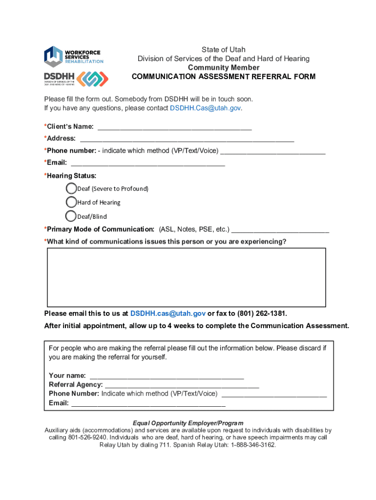 Fillable Online communication assessment referral form Fax Email Print ...