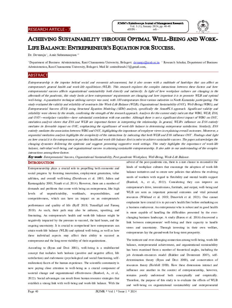 Fillable Online Work-life balance and its impact in modern ...