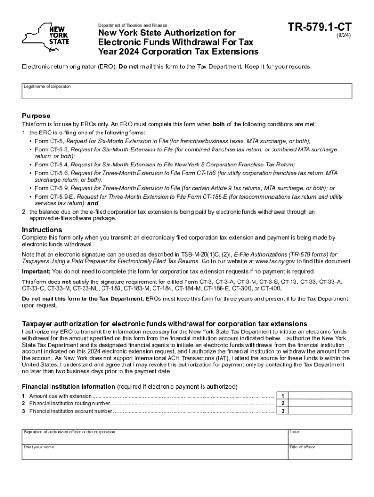 Form TR-579 1-CT New York State Authorization for Electronic Preview on Page 1