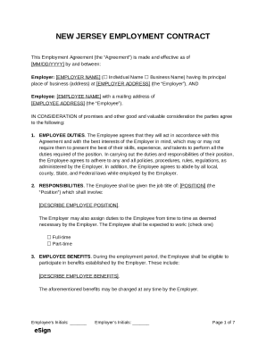 New Jersey Employment Contract Template Doc Template | pdfFiller