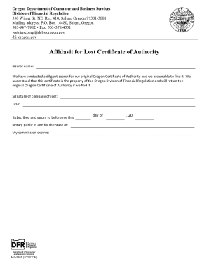 Affidavit for Lost Certificate of Authority - Form 440-2361. Form 440-2361 - Affidavit for Lost Certificate of Authority