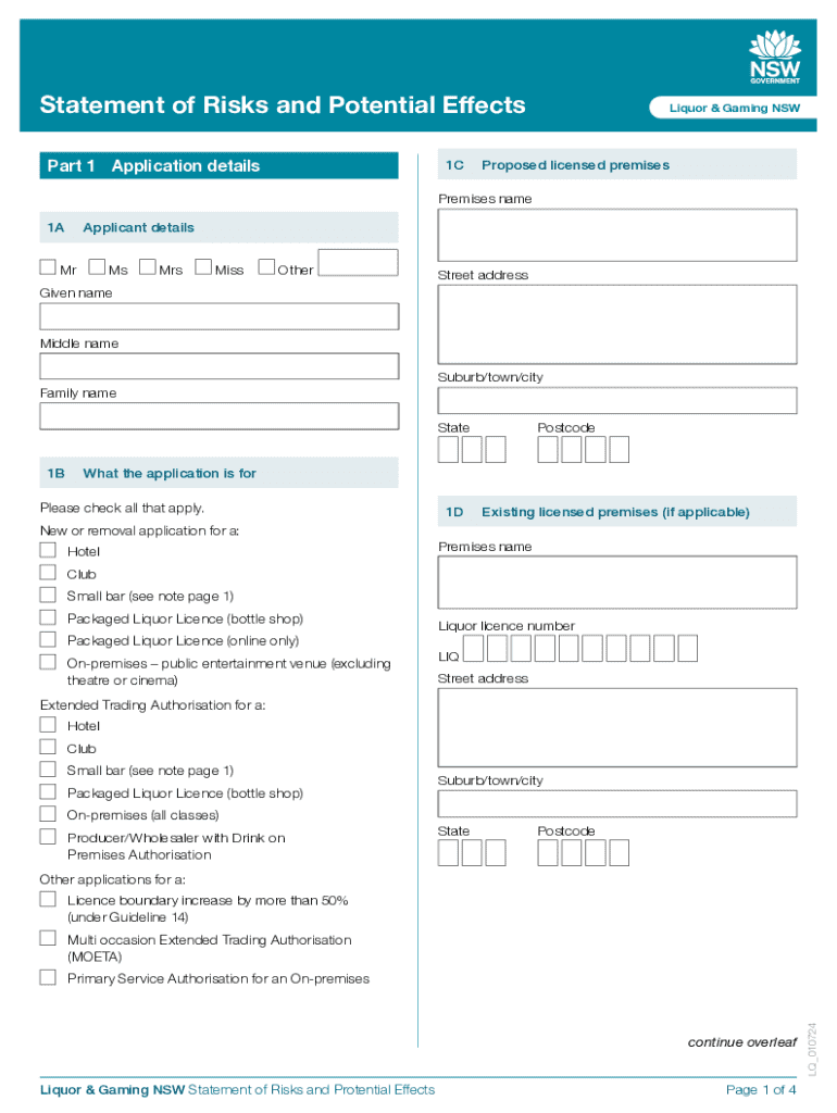 Fillable Online Statement of Risks and Potential Effects for Liquor ...