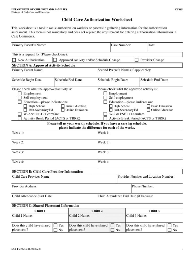 wisconsin child care authorization Preview on Page 1