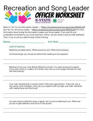 Recreation and Song Leader Officer Worksheet